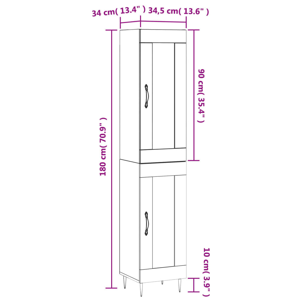 vidaXL Ντουλάπι Καπνιστή δρυς 34,5x34x180 εκ. από Επεξεργασμένο Ξύλο