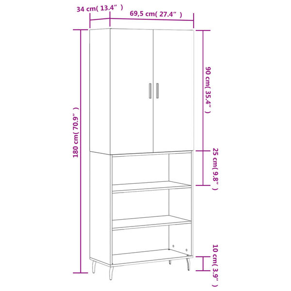 vidaXL Ντουλάπι Γκρι Σκυροδέματος 69,5x34x180 εκ. Επεξεργασμένο Ξύλο