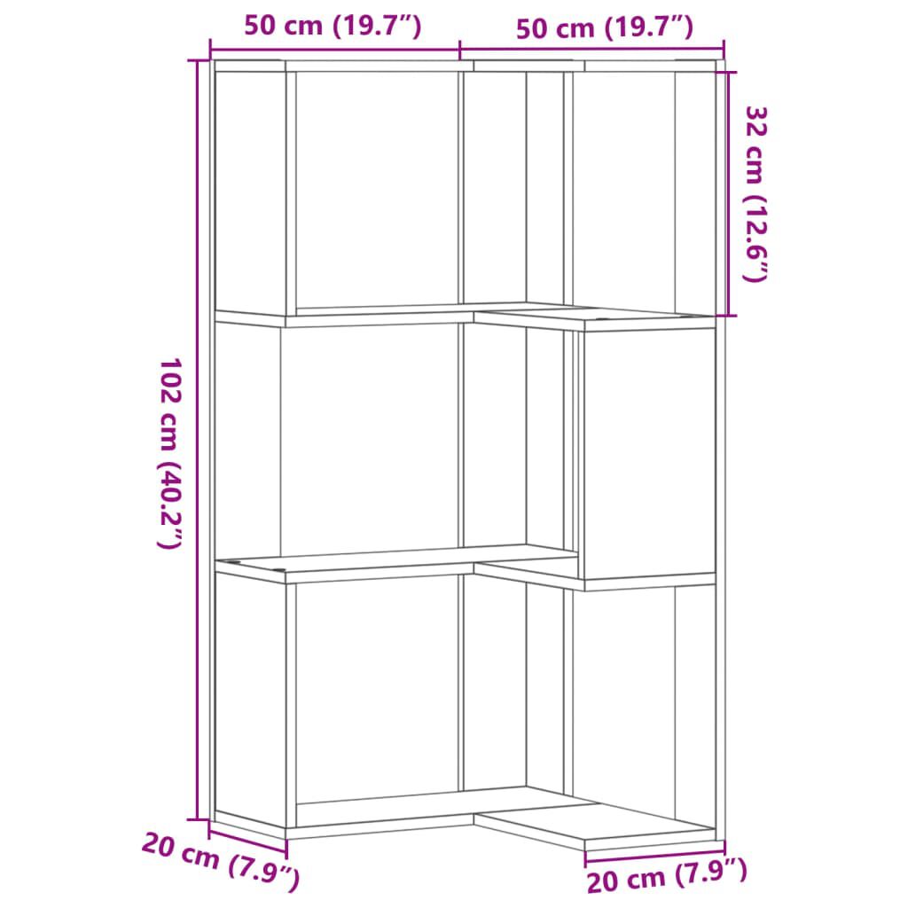 vidaXL Βιβλιοθήκη Γωνιακή 3 Επ. Καφέ Δρυς 50x50x102εκ Επεξ. Ξύλο