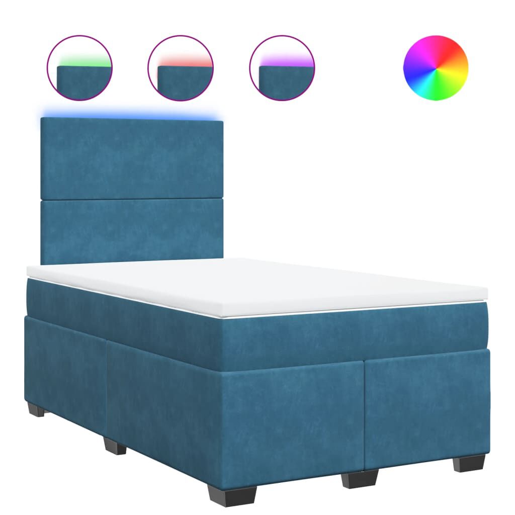 vidaXL Κρεβάτι Boxspring με Στρώμα Μπλε 120x190 εκ. Βελούδινο