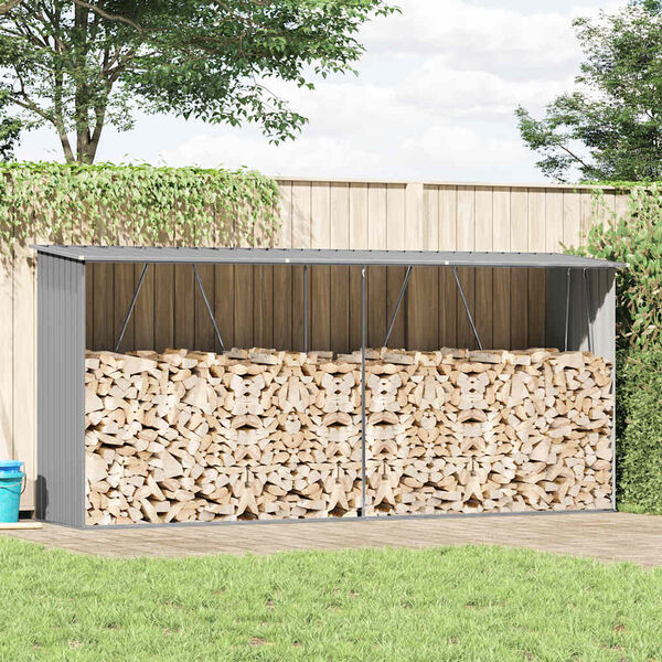vidaXL Υπόστεγο Αποθήκευσης Ξύλων Κήπου Γκρι 330x84x152 εκ. Ατσάλι
