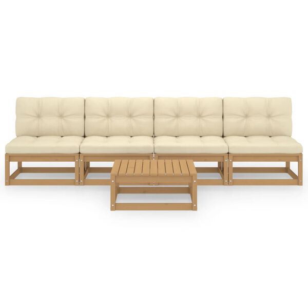 vidaXL Σαλόνι Κήπου Σετ 5 Τεμαχίων από Μασίφ Ξύλο Πεύκου με Μαξιλάρια