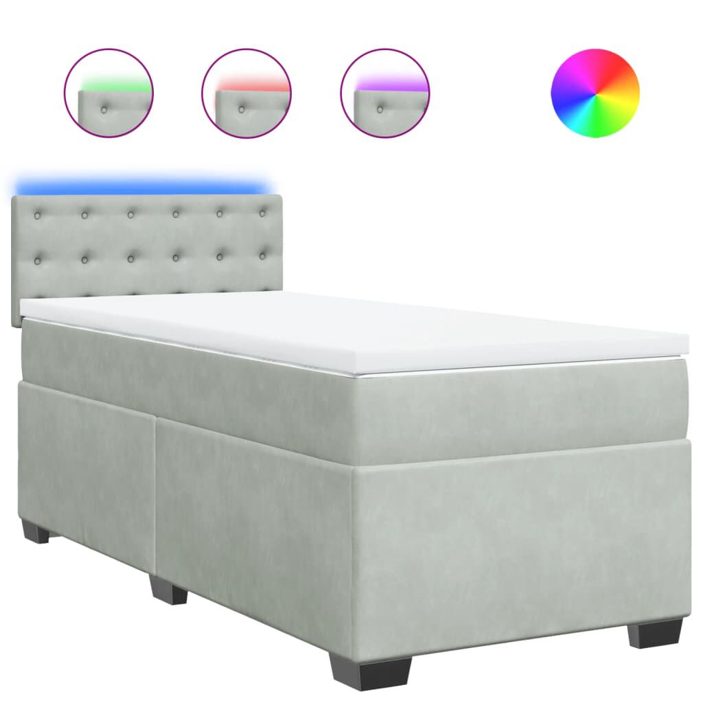 vidaXL Κρεβάτι Boxspring με Στρώμα Ανοιχτό Γκρι 90x200 εκ. Βελούδινο