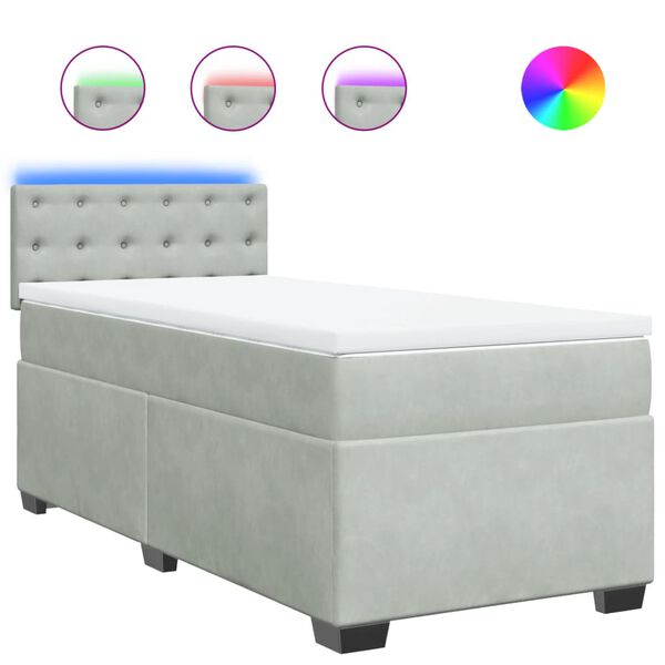 vidaXL Κρεβάτι Boxspring με Στρώμα Ανοιχτό Γκρι 90x200 εκ. Βελούδινο