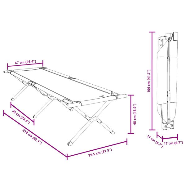 vidaXL Αναδιπλούμενο Κρεβάτι Κάμπινγκ 2 pcs Μαύρο Ύφασμα Oxford