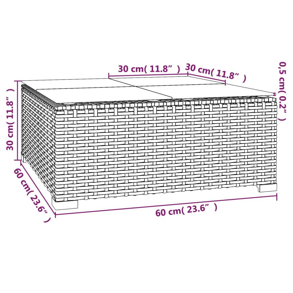 vidaXL Τραπεζάκι Σαλονιού Κήπου Γκρι 60x60x30 εκ. Συνθ. Ρατάν/Γυαλί
