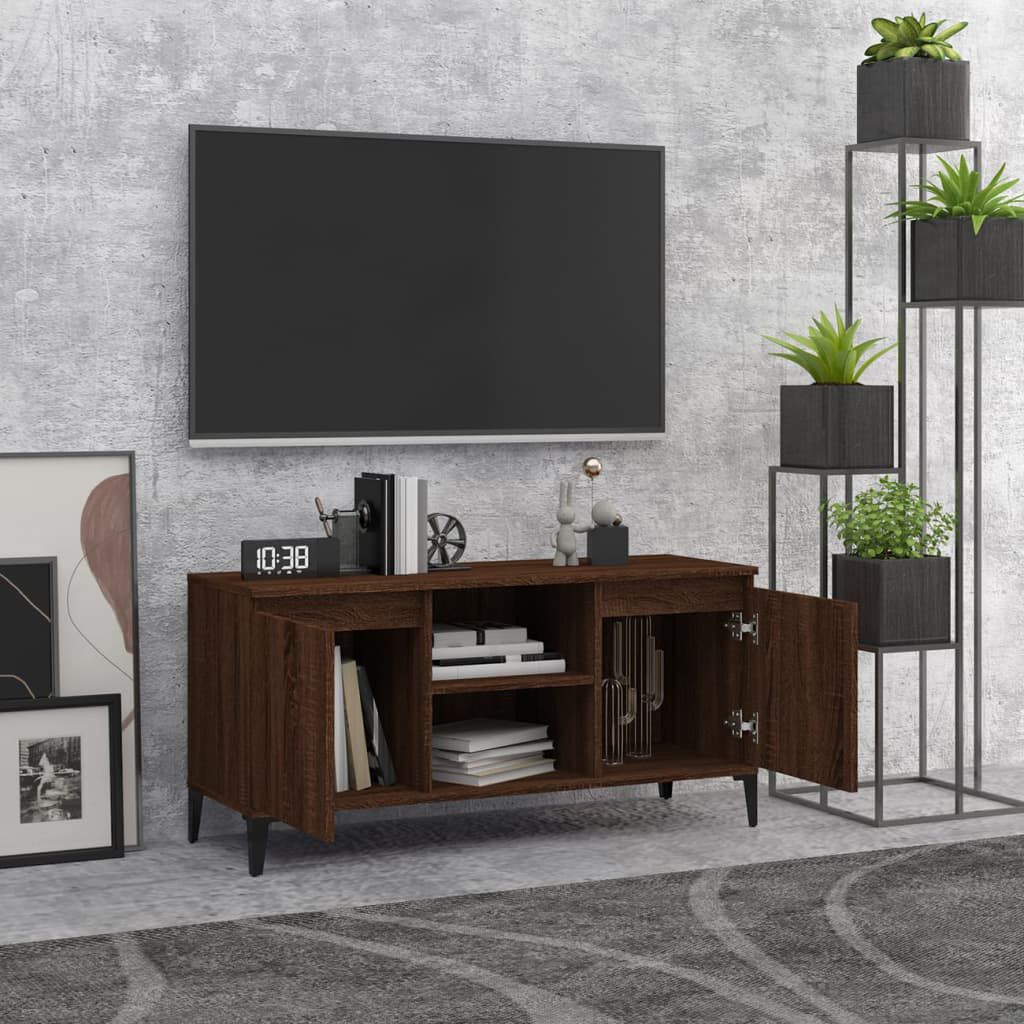 vidaXL Έπιπλο Τηλεόρασης Καφέ Δρυς 103,5x35x50 εκ. με Μεταλλικά Πόδια
