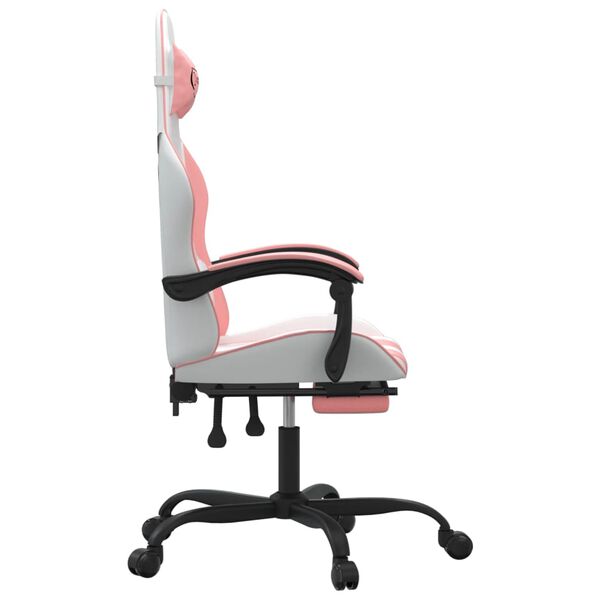 vidaXL Καρέκλα Gaming Περιστεφόμενη Υποπόδιο Λευκή & Ροζ Συνθ. Δέρμα