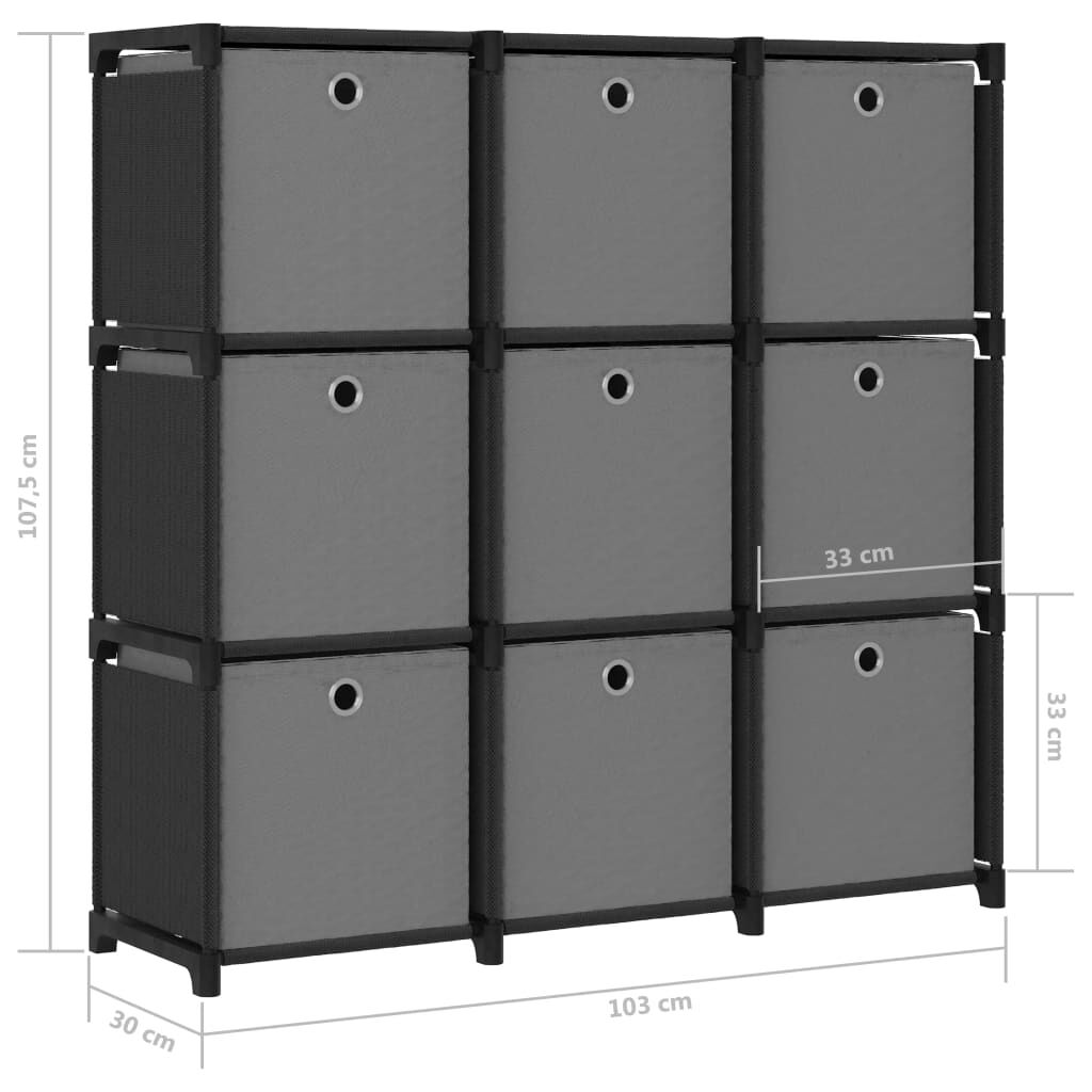 vidaXL Ραφιέρα με 9 Κύβους & Κουτιά Μαύρη 103x30x107,5 εκ. Υφασμάτινη