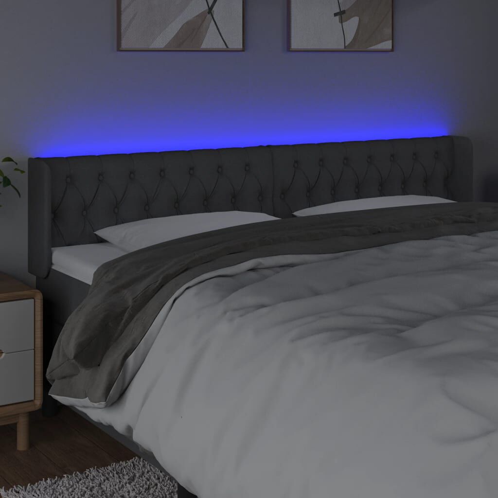vidaXL Κεφαλάρι Κρεβατιού LED Σκούρο Γκρι 183x16x78/88 εκ. Υφασμάτινο