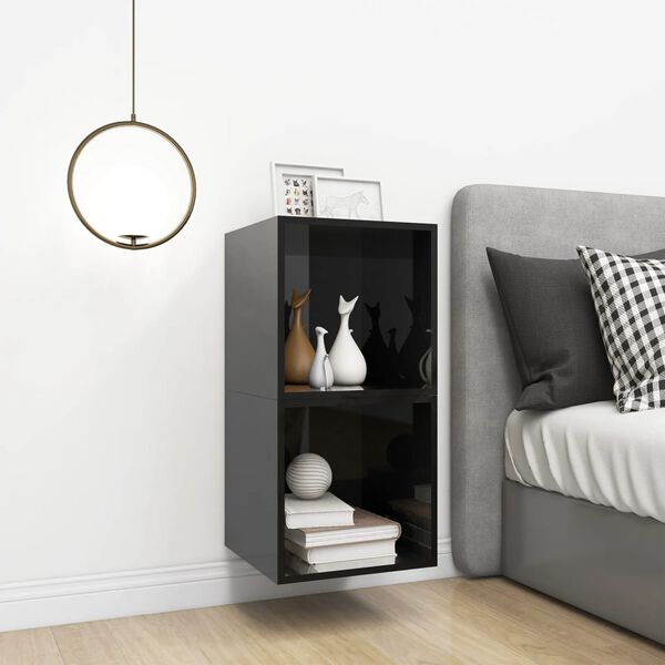 vidaXL Ντουλάπια Τοίχου 2 τεμ. Γυαλ. Μαύρο 37x37x37 εκ. από Επεξ. Ξύλο