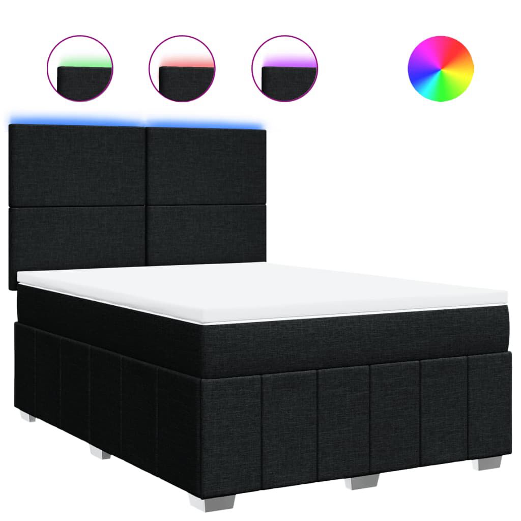 vidaXL Κρεβάτι Boxspring με Στρώμα Μαύρο 140x200 εκ. Υφασμάτινο