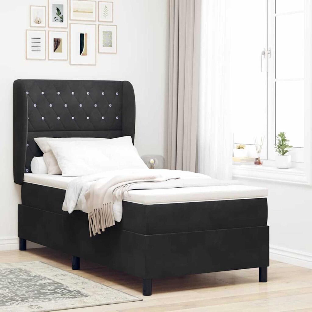 vidaXL Κρεβάτι με ελατήρια με στρώμα Μαύρο 90 x 190 cm Βελούδο