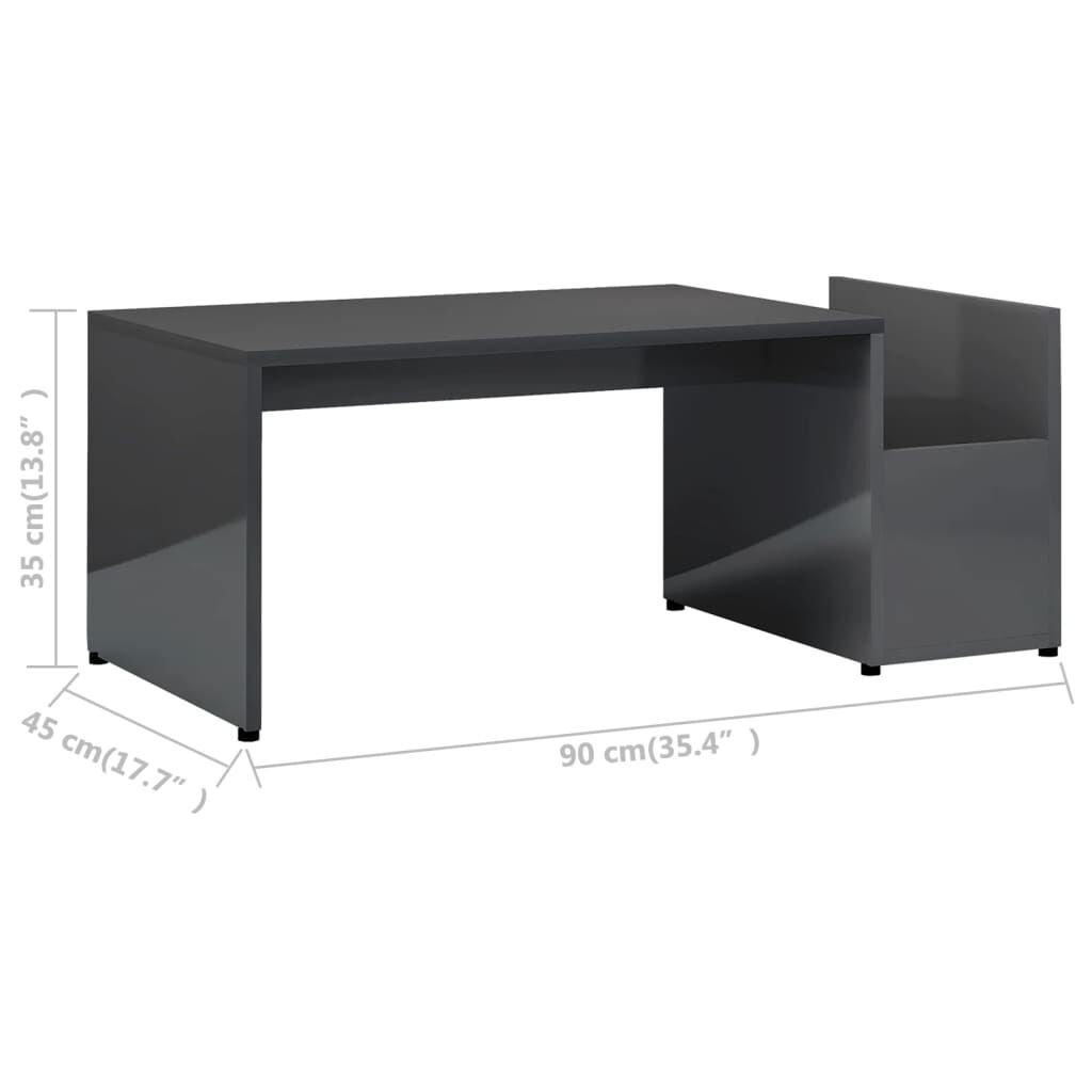 vidaXL Τραπεζάκι Σαλονιού Γυαλιστερό Γκρι 90x45x35 εκ. Επεξ. Ξύλο