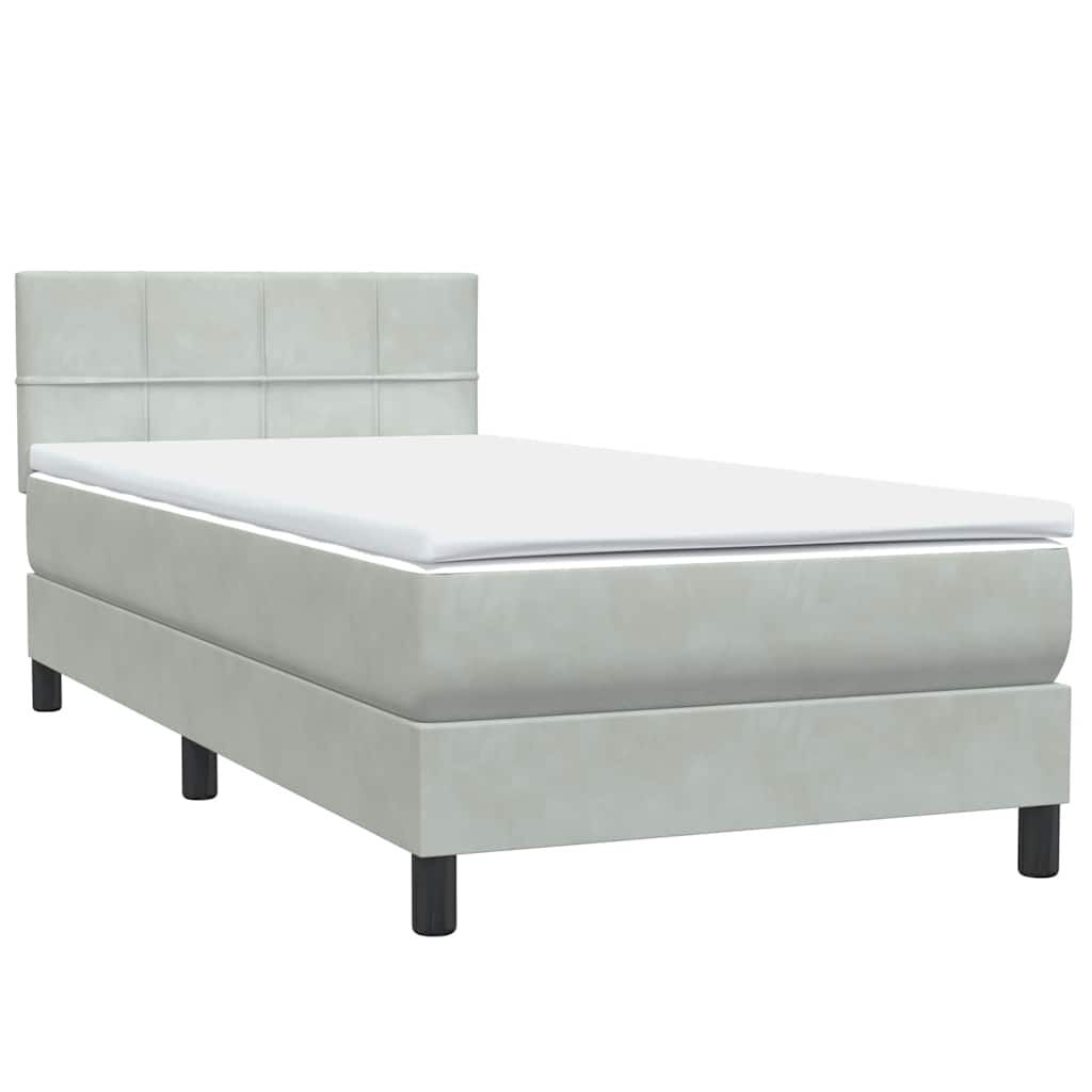 vidaXL Box Spring κρεβάτι με στρώμα ανοιχτό γκρι 90x210 cm Βελούδινο