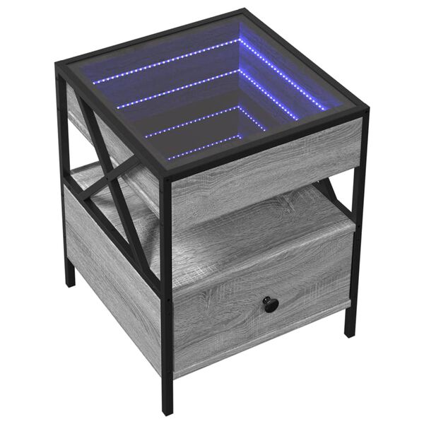 vidaXL Τραπεζάκι Άπειρο Φως LED Γκρι Sonoma 40x40x51 εκ.