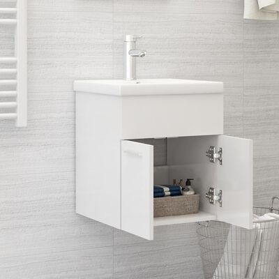 vidaXL Ντουλάπι Νιπτήρα Γυαλιστερό Λευκό 41 x 38,5 x 46 εκ Μοριοσανίδα