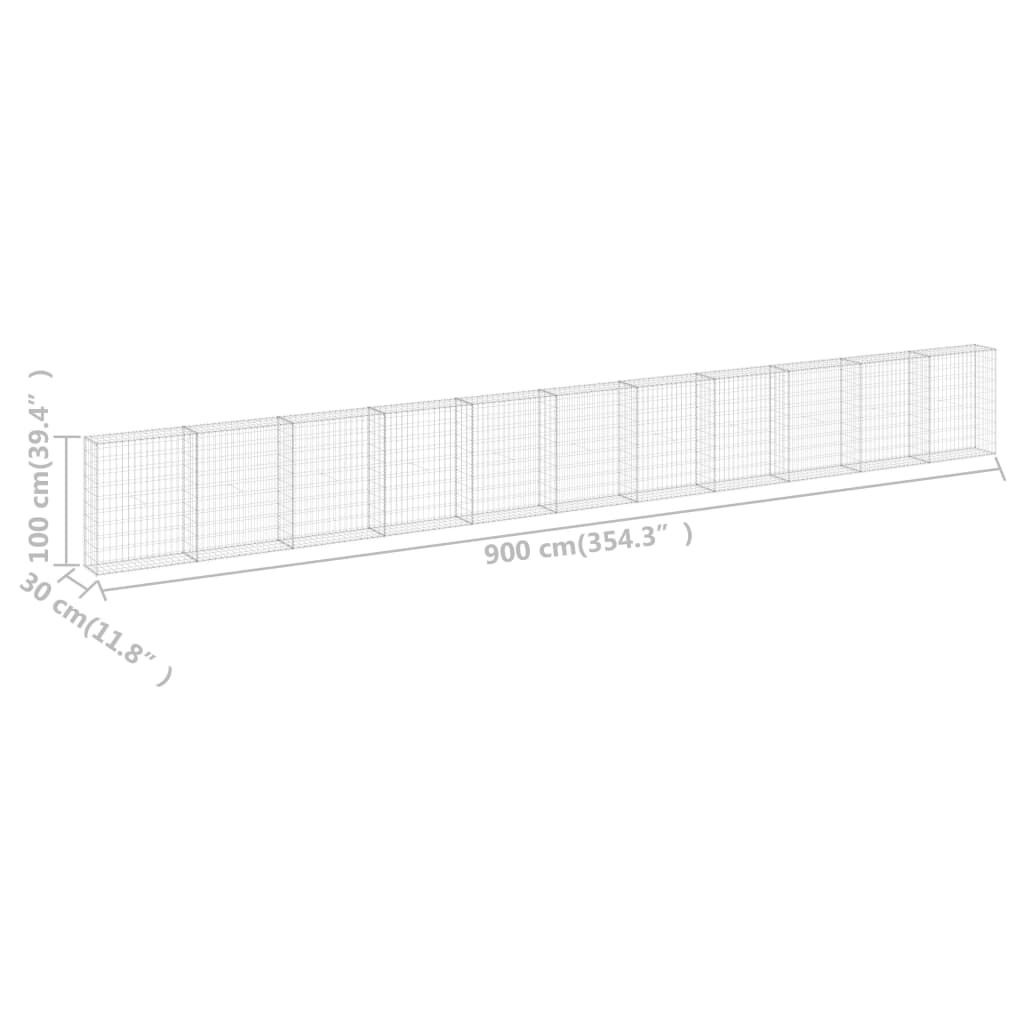 vidaXL Συρματοκιβώτιο Τοίχος 900x30x100 εκ. Γαλβαν.Χάλυβας + Καλύμματα
