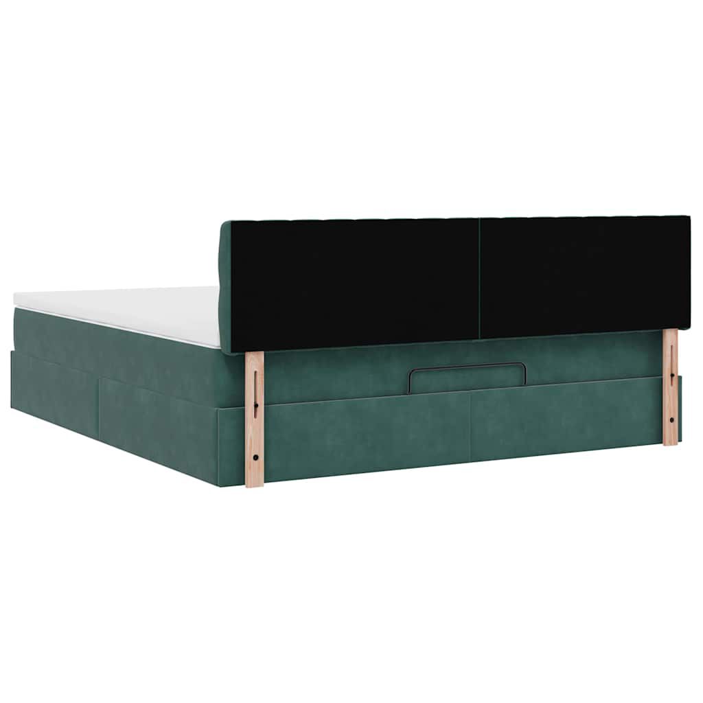 vidaXL Οθωμανικό κρεβάτι με στρώμα & LEDs Dark Green 180x200cm Velvet