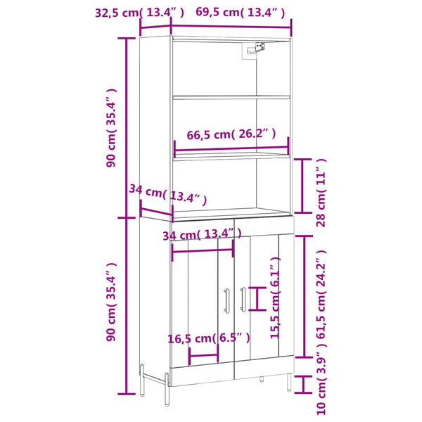 vidaXL Ντουλάπι Λευκό 69,5x34x180 εκ. από Επεξεργασμένο Ξύλο