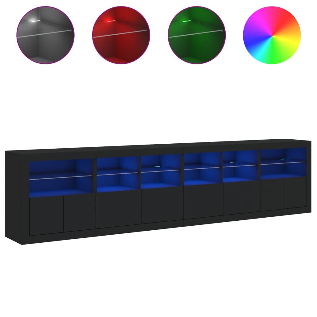 vidaXL Μπουφές με LED Μαύρος 283 x 37 x 67 εκ.