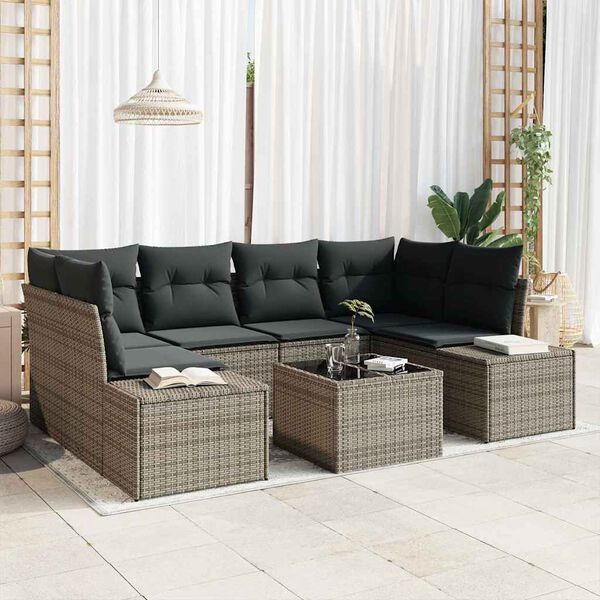 vidaXL Σετ Καναπέ Κήπου 7 pcs Γκρι Πολυ ράταν