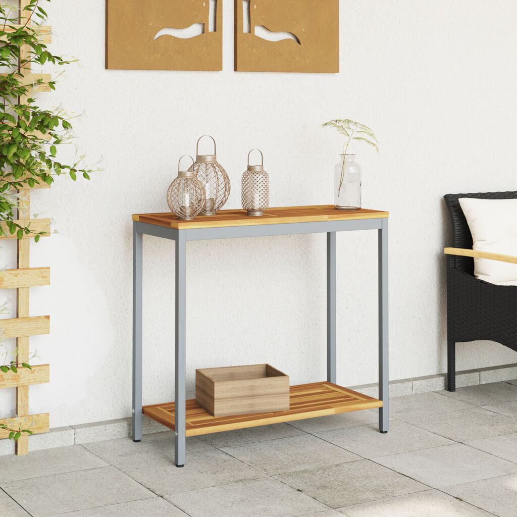 vidaXL Εξωτερικό Τραπέζι Φυσικό & Γκρι 35x80x75 εκ. Μασίφ Ξύλο και Χάλυβας