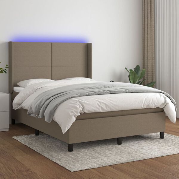 vidaXL &Kappa;&rho;&epsilon;&beta;ά&tau;&iota; Boxspring &mu;&epsilon; &Sigma;&tau;&rho;ώ&mu;&alpha; & LED Taupe 140x200 &epsilon;&kappa;. &Upsilon;&phi;&alpha;&sigma;&mu;ά&tau;&iota;&nu;&omicron;