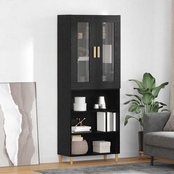 vidaXL Highboard &Mu;&alpha;ύ&rho;&eta; &Omicron;&xi;&upsilon;ά 69,5 x 34 x 180 &epsilon;&kappa;. &Sigma;ύ&nu;&theta;&epsilon;&tau;&omicron; &Xi;ύ&lambda;&omicron; &kappa;&alpha;&iota; &Gamma;&upsilon;&alpha;&lambda;ί