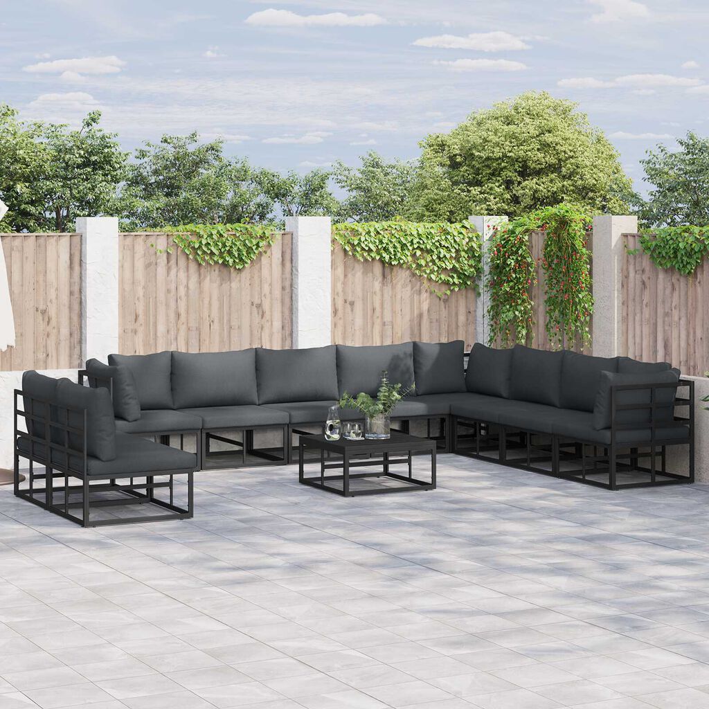 vidaXL Σετ Καναπέ Κήπου 10 pcs Μαύρο 353 x 283 x 71 εκ. Αλουμίνιο