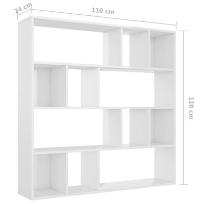 vidaXL Διαχωριστικό/Βιβλιοθήκη Γυαλ. Λευκό 110x24x110 εκ. Μοριοσανίδα