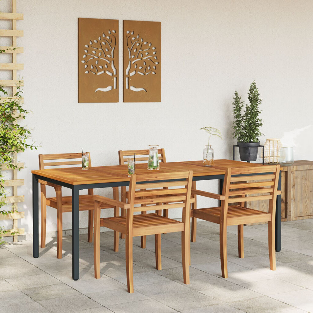 vidaXL Τραπέζι Κήπου 200x90x75 εκ από Στερεό Ξύλο Ακακίας και Μέταλλο
