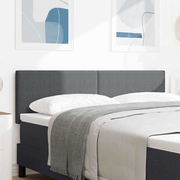 vidaXL Κεφαλάρι με κεφαλάρι Σκούρο γκρι 140 cm Ύφασμα Ριμπ