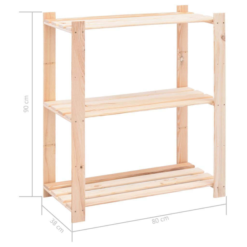vidaXL Ραφιέρα 3 Επιπέδων 150 κ. 80x38x90 εκ. από Μασίφ Ξύλο Πεύκου