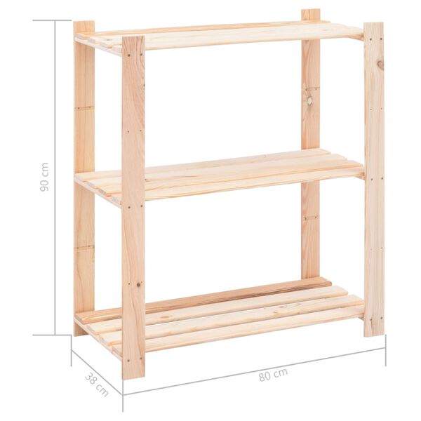 vidaXL Ραφιέρα 3 Επιπέδων 150 κ. 80x38x90 εκ. από Μασίφ Ξύλο Πεύκου