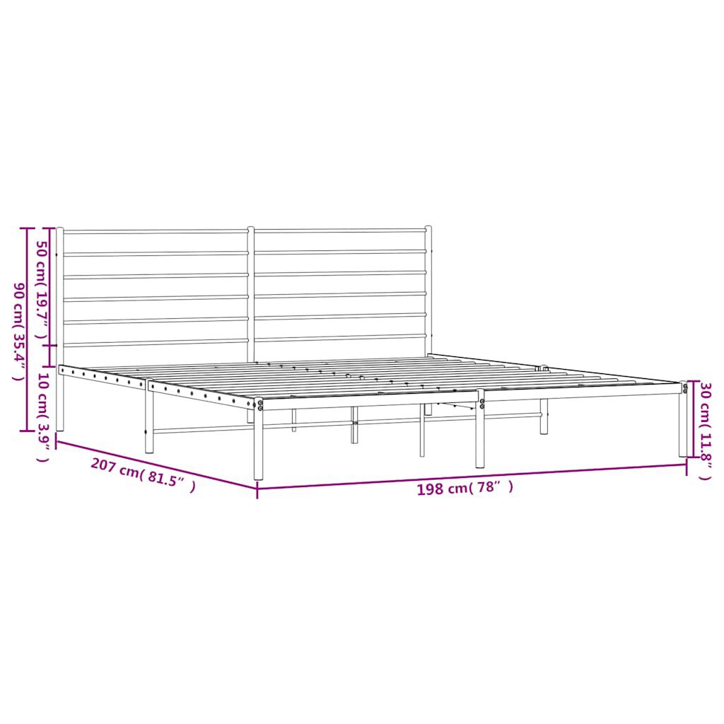 vidaXL Πλαίσιο Κρεβατιού με Κεφαλάρι Μαύρο 193 x 203 εκ. Μεταλλικό