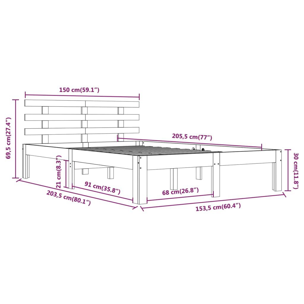 vidaXL Πλαίσιο Κρεβατιού Γκρι 150 x 200 εκ. Μασίφ Ξύλο King Size