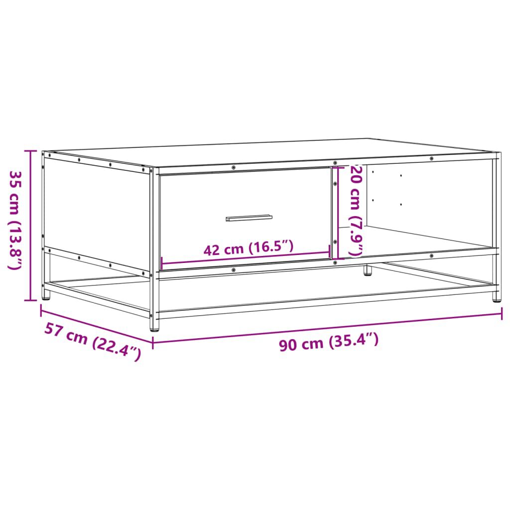vidaXL Τραπεζάκι Σαλονιού Καπνιστή Δρυς 90x57x35 εκ. Επ. Ξύλο/Μέταλλο