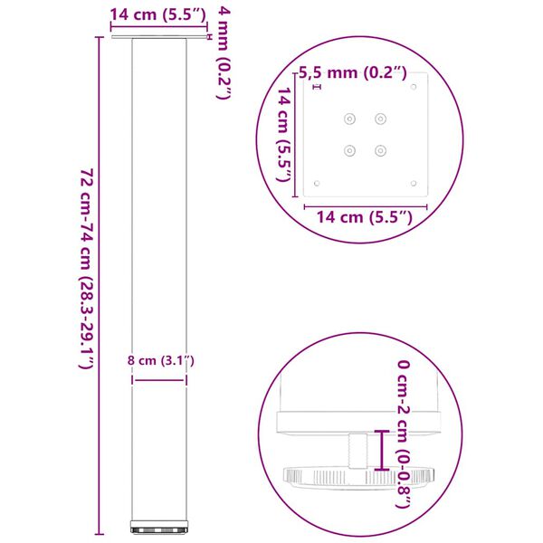 vidaXL Πόδια Κονσόλας 4 τεμ. Μαύρα 72-74 εκ. Ατσάλι