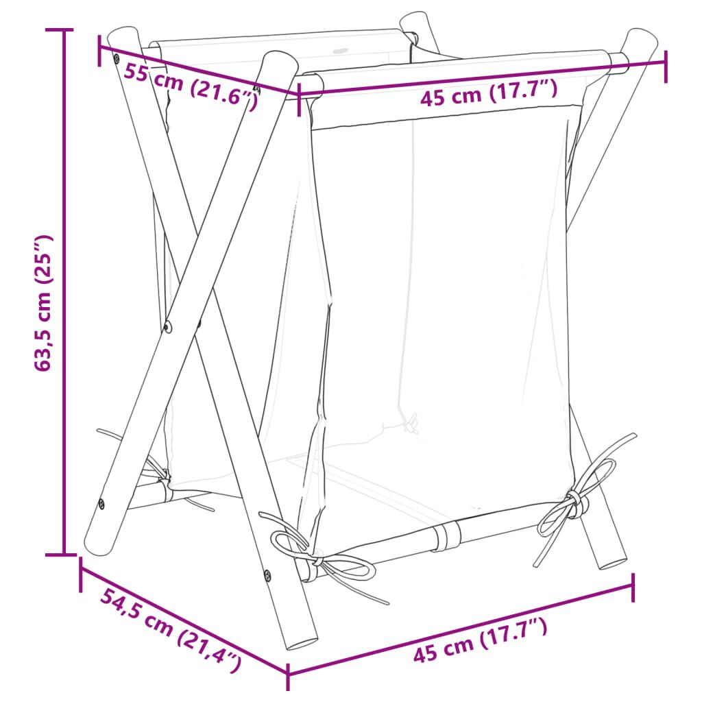 vidaXL Καλάθι Απλύτων Κρεμ Λευκό 45 x 55 x 63,5 εκ. Μπαμπού