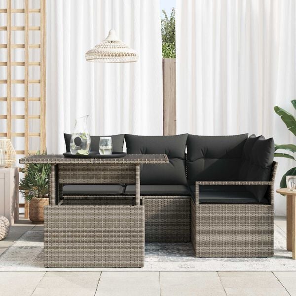 vidaXL Σετ Καναπέ Κήπου με αποθήκευση 5 pcs Γκρι Πολυ ράταν