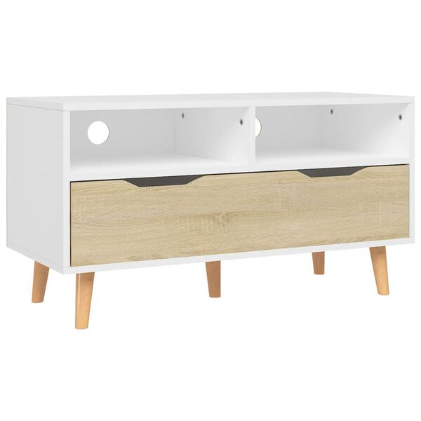 vidaXL Έπιπλο Τηλεόρασης Λευκό/Sonoma Δρυς 90x40x48,5 εκ. Επεξ. Ξύλο