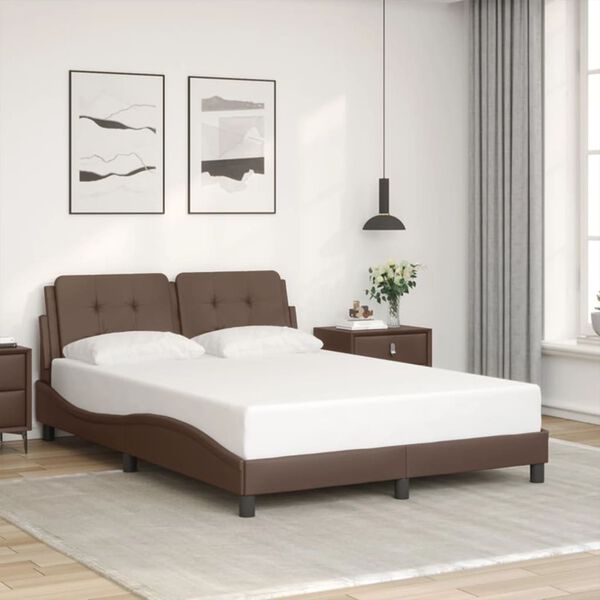 vidaXL Πλαίσιο Κρεβατιού με Κεφαλάρι Καφέ 140x200 εκ. Συνθετικό Δέρμα