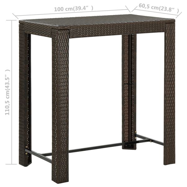 vidaXL Τραπέζι Μπαρ Κήπου Καφέ 100x60,5x110,5 εκ. από Συνθετικό Ρατάν