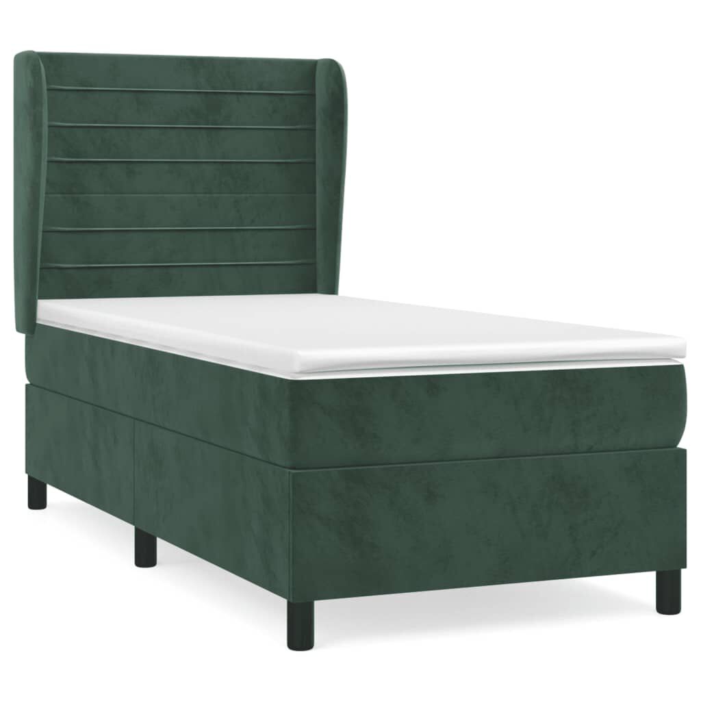 vidaXL Κρεβάτι Boxspring με Στρώμα Σκούρο Πράσινο 90x190 εκ. Βελούδινο