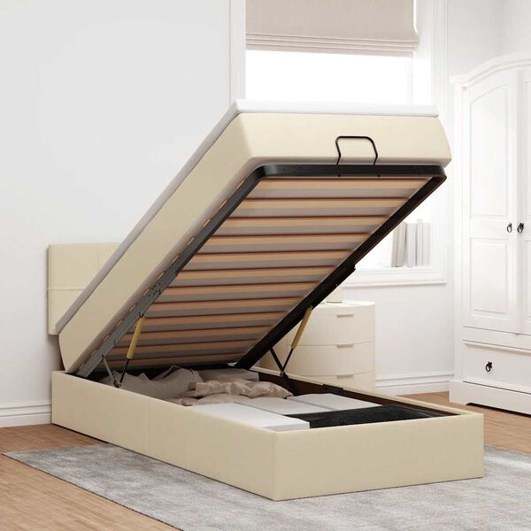 vidaXL Οθωμανικό κρεβάτι με στρώμα Cream 90x200cm ύφασμα