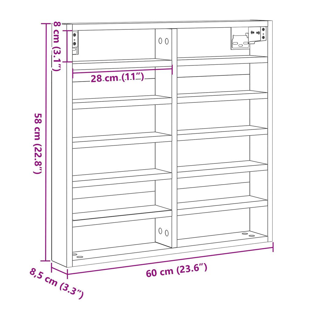 vidaXL Βαθιά ντουλάπα παλιού ξύλου 60x8,5x58 εκ κατασκευασμένου ξύλου