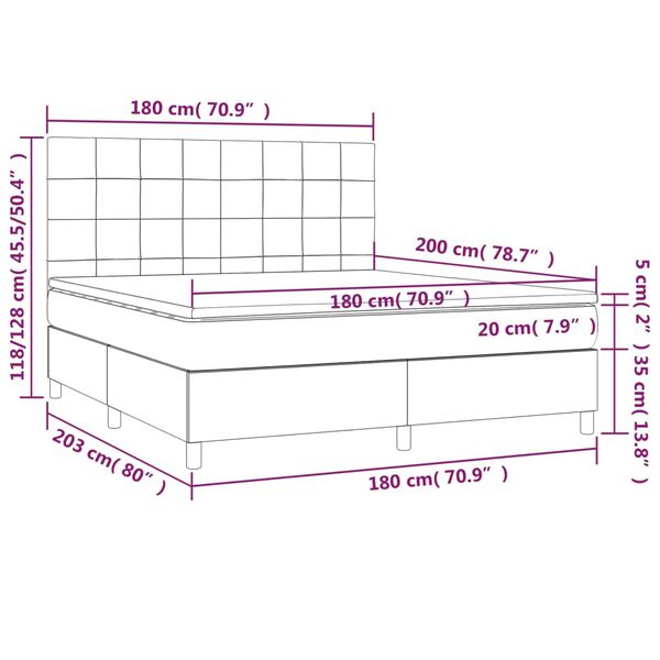 vidaXL Κρεβάτι Boxspring με Στρώμα Σκούρο Γκρι 180x200 εκ. Βελούδινο