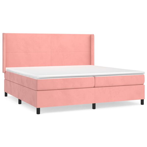 vidaXL Κρεβάτι Boxspring με Στρώμα Ροζ 200x200 εκ. Βελούδινο