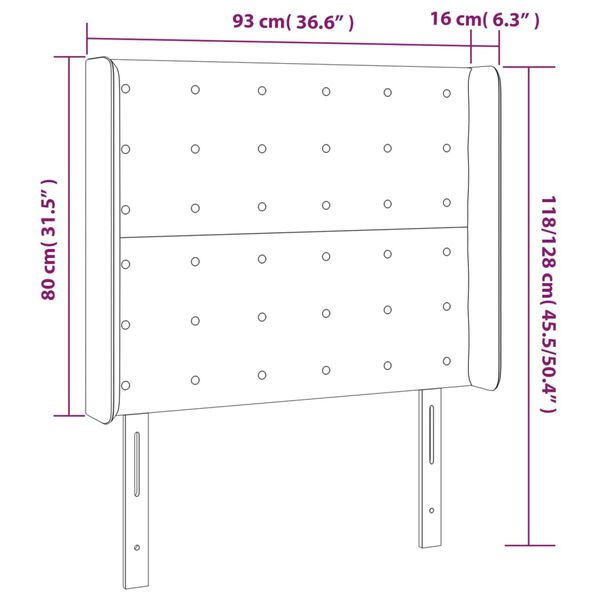 vidaXL Κεφαλάρι με Πτερύγια Σκούρο Γκρι 93x16x118/128εκ.Βελούδινο
